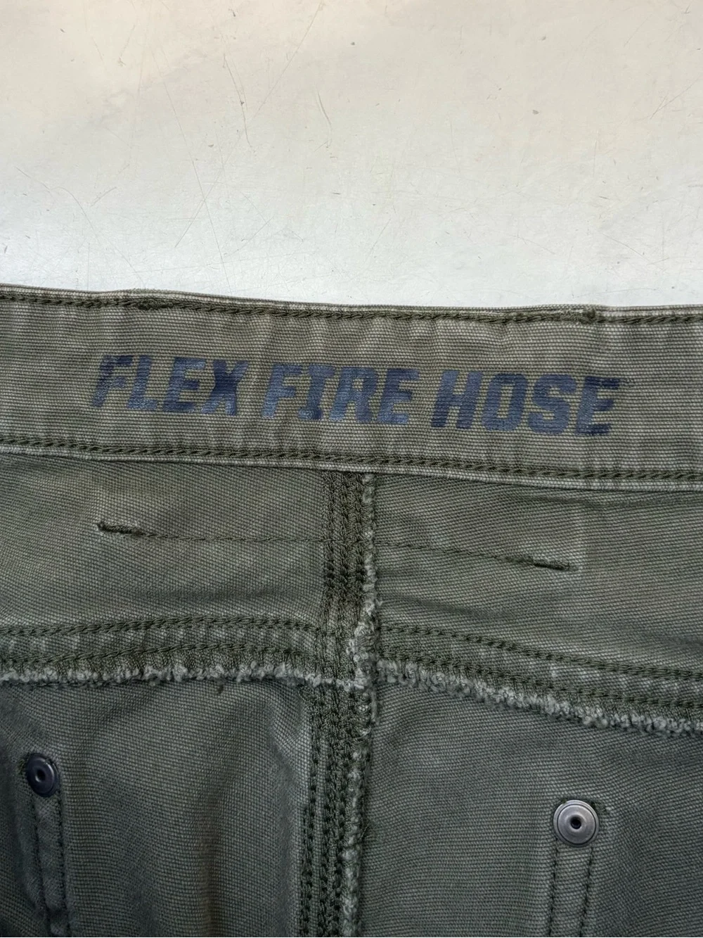 Duluth Trading Co Size 38 Green Flex Fire Hose Canvas Patchwork Jeans Workwear